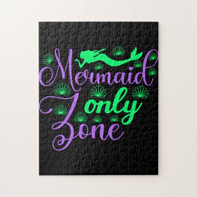 Mermaid Only Zone in Neon Green and Purple Jigsaw Puzzle (Vertical)