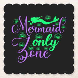 Mermaid Only Zone in Neon Green and Purple Paper Coaster