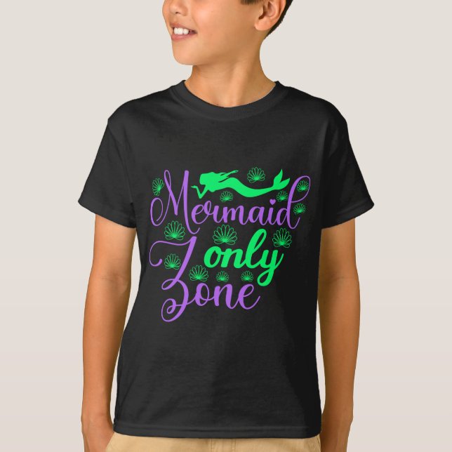 Mermaid Only Zone in Neon Green and Purple T-Shirt (Front)
