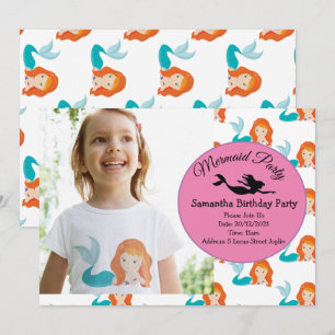 Mermaid Orange Birthday Party Invitation
