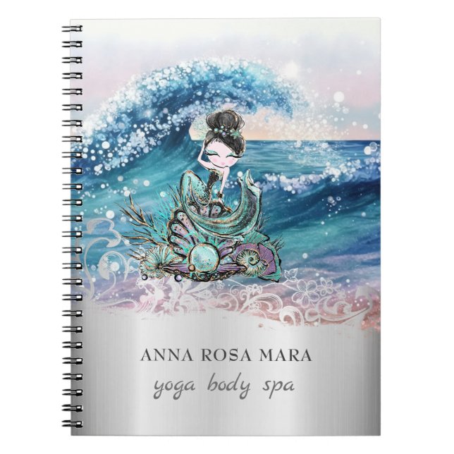 *~*  Mermaid Ornate Beach Waves Ocean AR7 Sand Sea Notebook (Front)