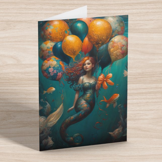 Mermaid  Painting Birthday Balloons  Card (Creator Uploaded)