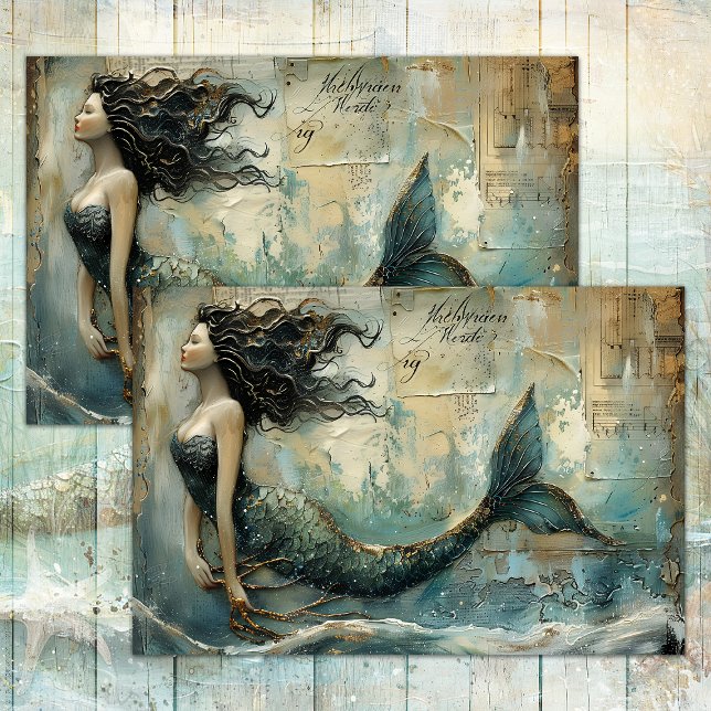MERMAID PAINTING DISTRESSED MIXED MEDIA DECOUPAGE TISSUE PAPER (MERMAID PAINTING DISTRESSED MIXED MEDIA DECOUPAGE TISSUE PAPER)