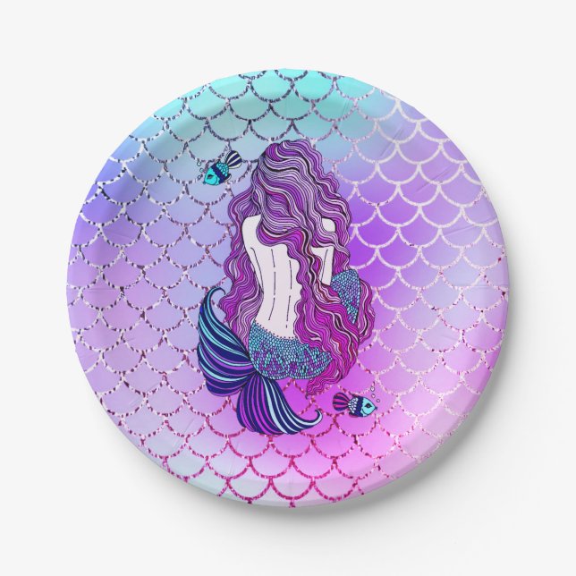 Mermaid Paper Party Plates (Front)