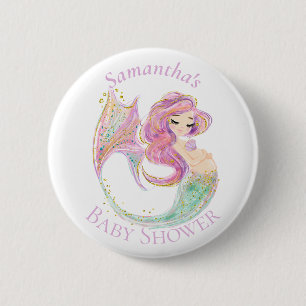 Mermaid Party Baby Shower White 6 Cm Round Badge