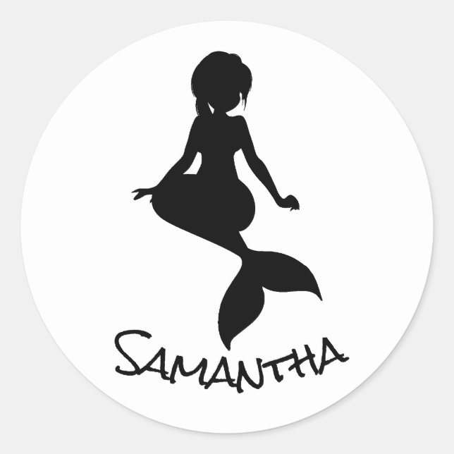 Mermaid Party Black Classic Round Sticker (Front)