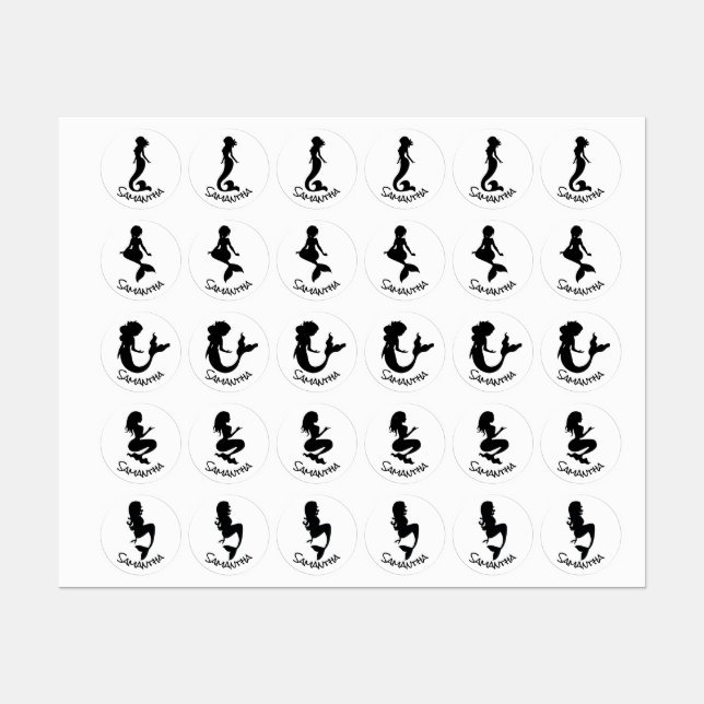 Mermaid Party Black  Labels (Sheet)