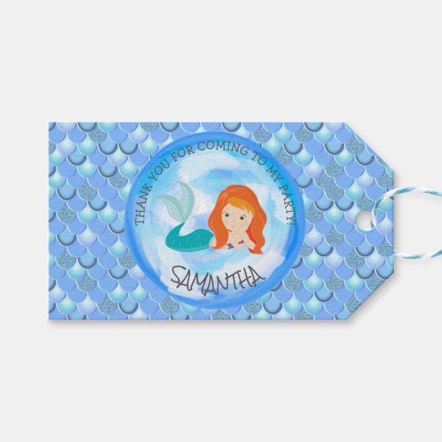Mermaid party Blue Thank You  Gift Tag (Front (Horizontal))