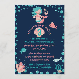 Mermaid Party | Girl's 3rd Birthday Party Invitation