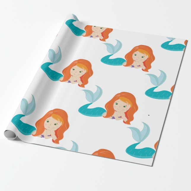 Mermaid Party orange Wrapping Paper  (Unrolled)