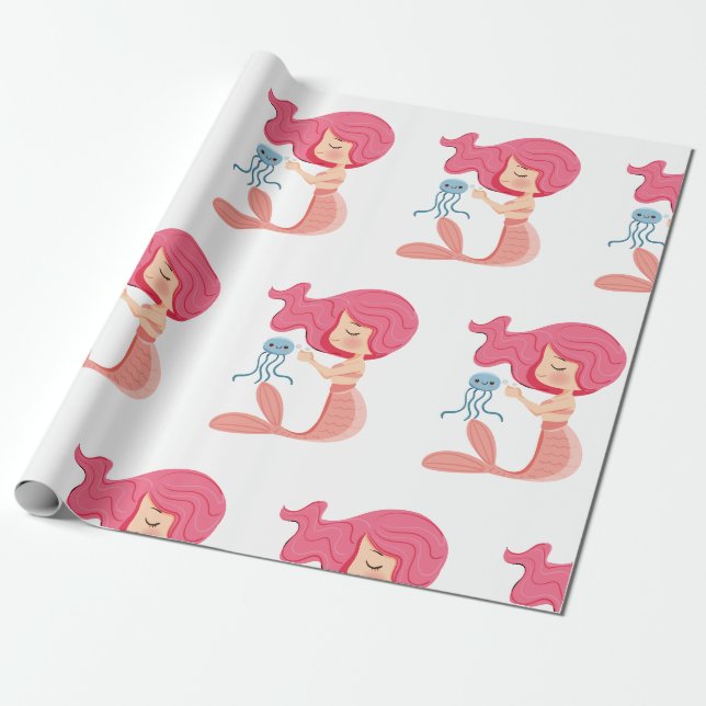 Mermaid Party Pirate Wrapping Paper  (Unrolled)