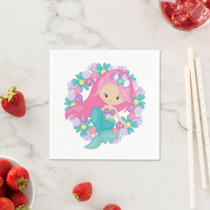 Mermaid Party Purple Flowers Napkins
