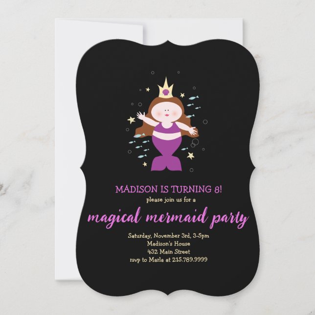 Mermaid Party Purple Sealife Birthday Party Invitation (Front)