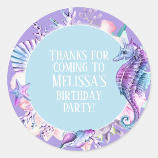 Mermaid Party Seahorse and Shells Favour Sticker