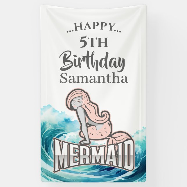 MERMAID PARTY Surf Pink theme Banner (Vertical)