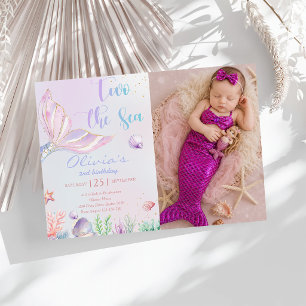 Mermaid Party Two The Sea Mermaid 2nd Birthday Invitation