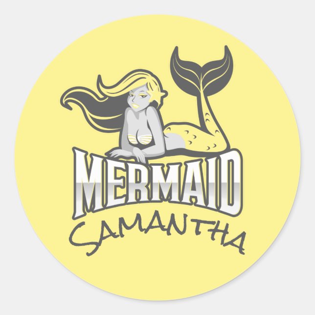 Mermaid Party Yellow Classic Round Sticker (Front)