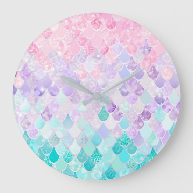 Mermaid Pastel Girls Bedroom Nursery Clock (Front)
