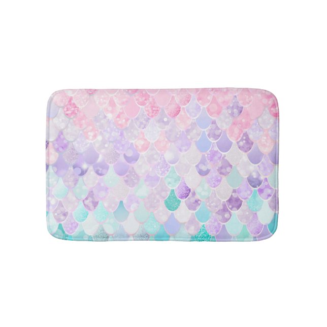 Mermaid Pastel Iridescent Bath Mat for Girls (Front)