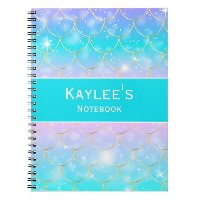 Mermaid pattern, Custom monogram girls Notebook (Front)