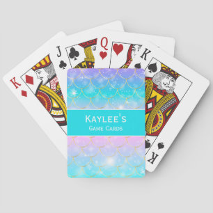 Mermaid pattern, Custom monogram girls Playing Cards