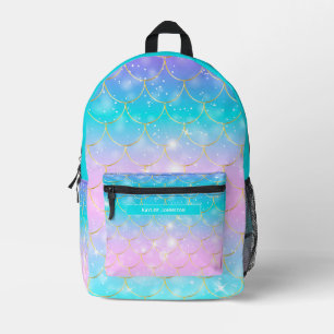Mermaid pattern, Custom monogram girls Printed Backpack