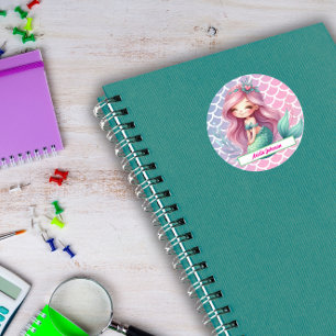 Mermaid pattern custom name classic round sticker