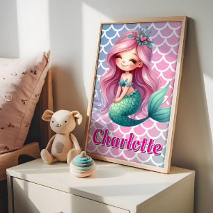 Mermaid pattern custom name  poster