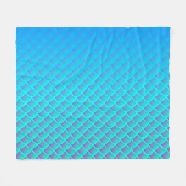 Mermaid Pattern In Aqua Blue and Purple Fleece Blanket (Front (Horizontal))