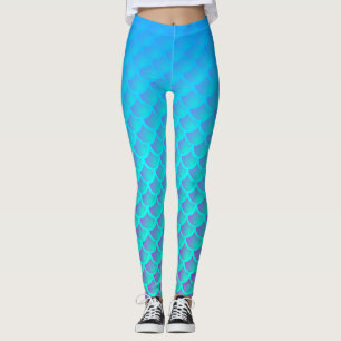 Mermaid Pattern in Aqua Blue and Purple Leggings