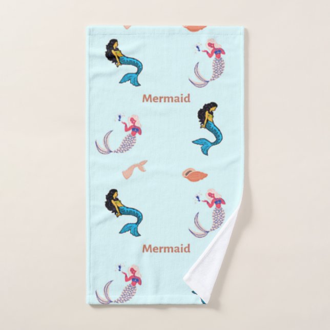 Mermaid pattern on blue hand towel (Hand Towel)