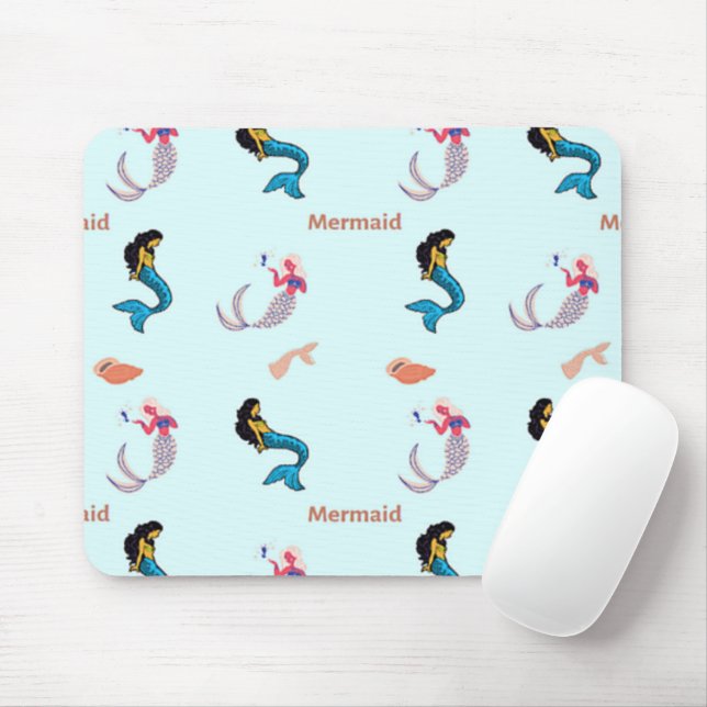 Mermaid pattern on blue mouse pad (With Mouse)