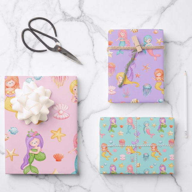 Mermaid Pattern Wrapping Paper Sheet (Front)