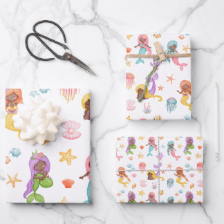 Mermaid Pattern Wrapping Paper Sheet