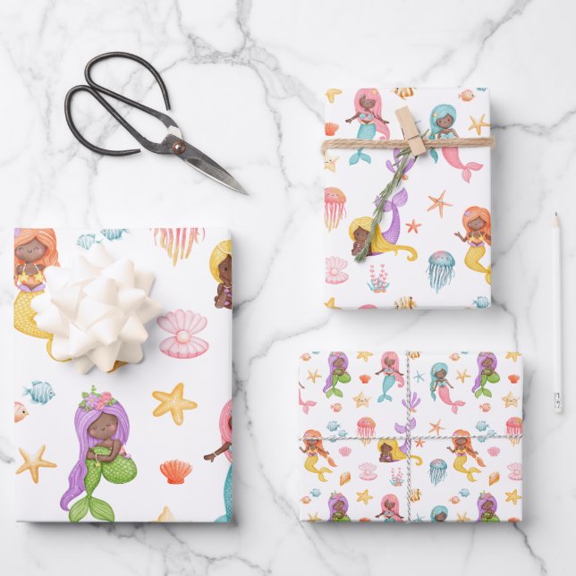 Mermaid Pattern Wrapping Paper Sheet (Front)