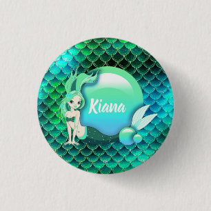 Mermaid Pearls and Scales Monogram Green ID600 3 Cm Round Badge