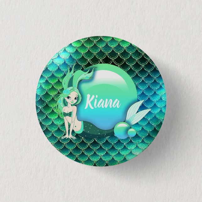 Mermaid Pearls and Scales Monogram Green ID600 3 Cm Round Badge (Front)