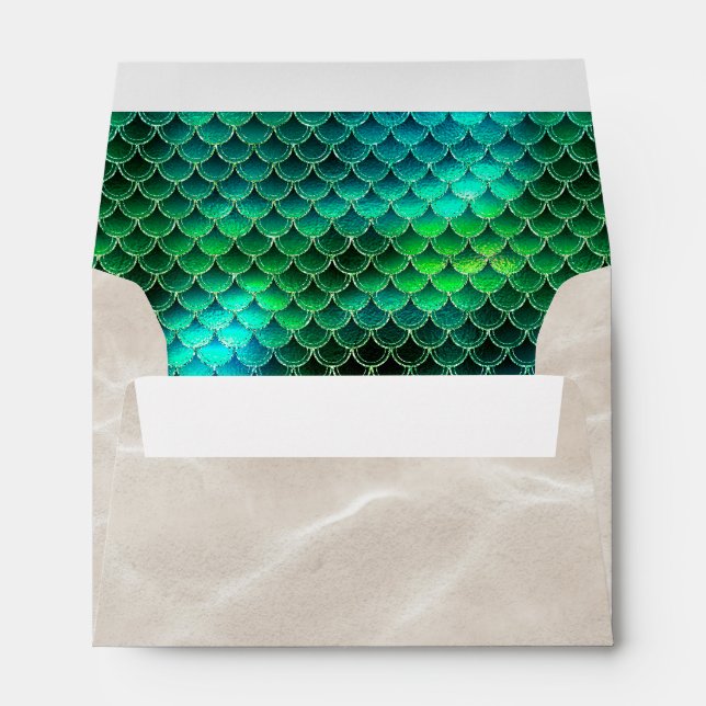 Mermaid Pearls and Scales Pattern Green ID600 Envelope (Back (Bottom))