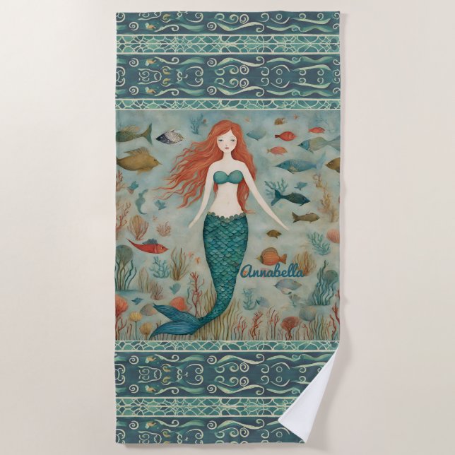 Mermaid Personalised Beach Towel (Front)