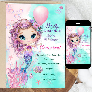 Mermaid Personalised Birthday Invitation