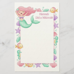 Mermaid Personalised Mitzvah Note Stationery