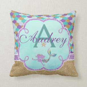 Mermaid Personalised Monogram Pillow Name