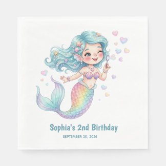 Mermaid Personalised Name and Birthdate Napkin