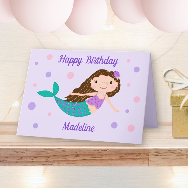Mermaid Personalised Name Purple Birthday Card (Creator Uploaded)