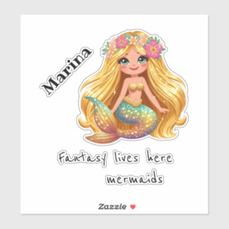 Mermaid personalised name sticker set 
