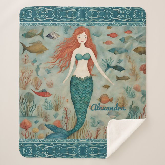 Mermaid Personalised Sherpa Blanket (Front)