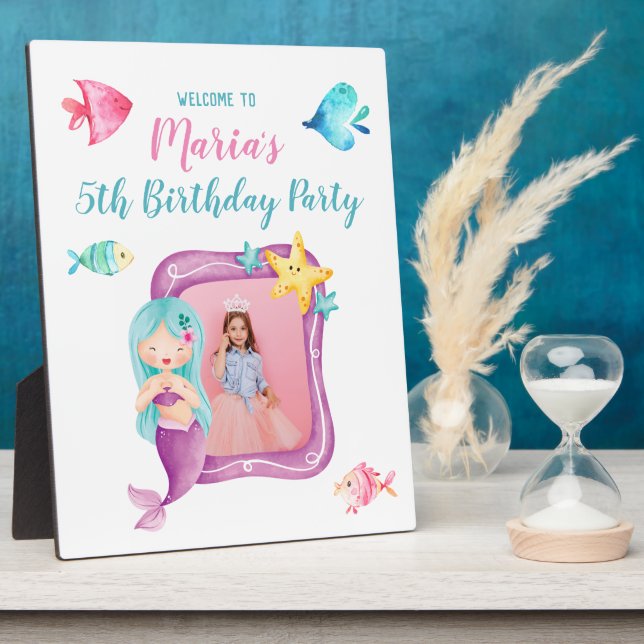 Mermaid Photo Birthday party Welcome sign Plaque (Side)
