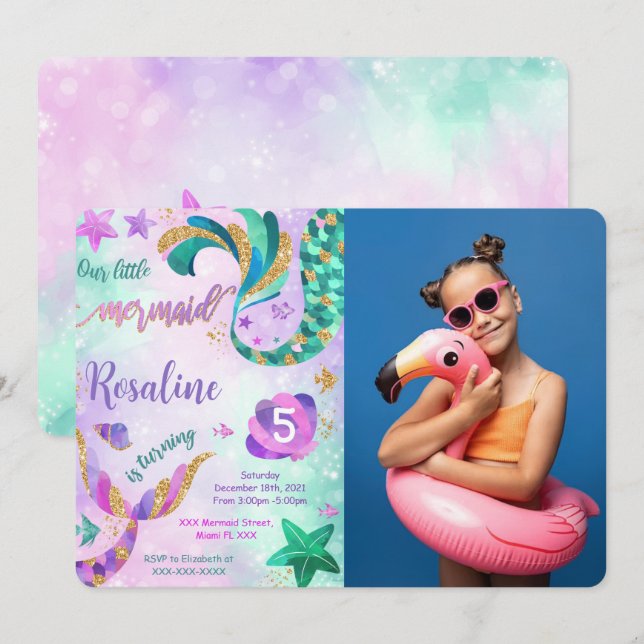 Mermaid Photo Invitation (Front/Back)