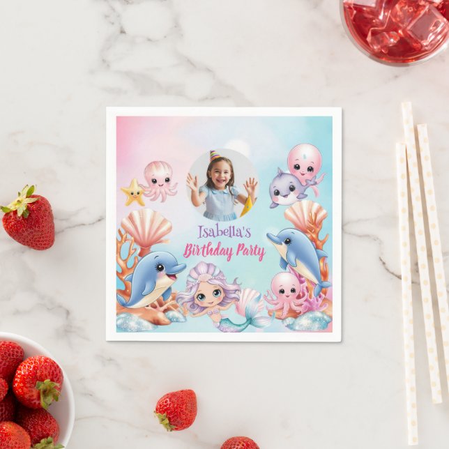 Mermaid Photo under the sea birthday Napkin (Insitu)
