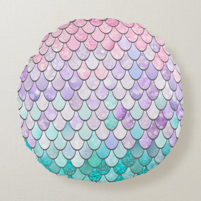 Mermaid Pillow, Round Throw Pillow (Front)